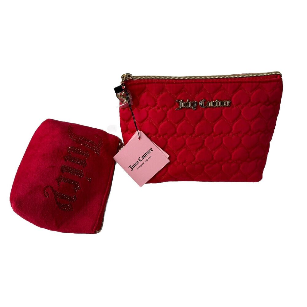 Juicy Couture Travel Red Cosmetic Set Includes 2 Bag & 1 Toiletry Bottle NWT